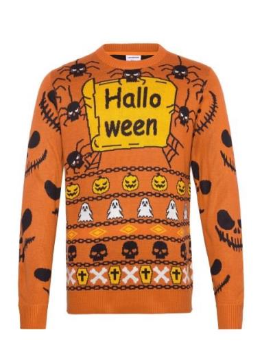 Halloween Spider O-Neck Sweat Tops Knitwear Round Necks Orange Lindber...