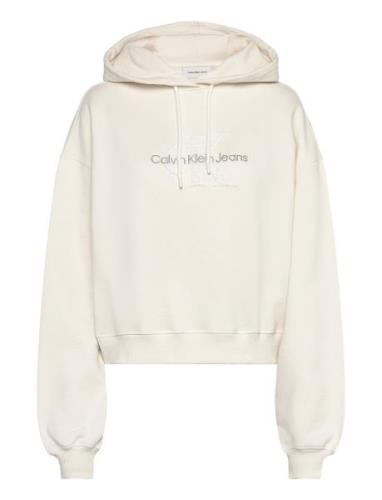 Chenille Monologo Hoodie Tops Sweat-shirts & Hoodies Hoodies Cream Cal...