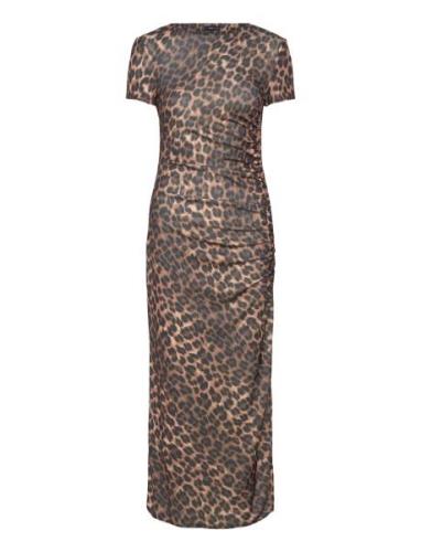 Leopard-Print Dress With Ruffled Details Maxikjole Festkjole Brown Man...