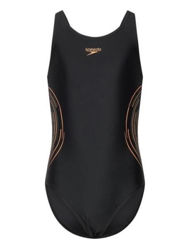 Girls Placmement Muscleback Sport Swimsuits Black Speedo