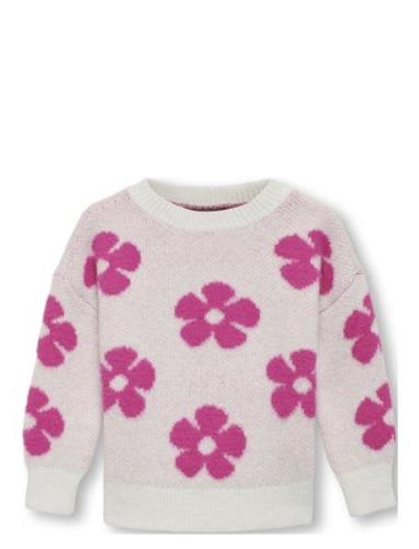 Kmgnaja L/S Flower Pullover Knt Tops Knitwear Pullovers White Kids Onl...