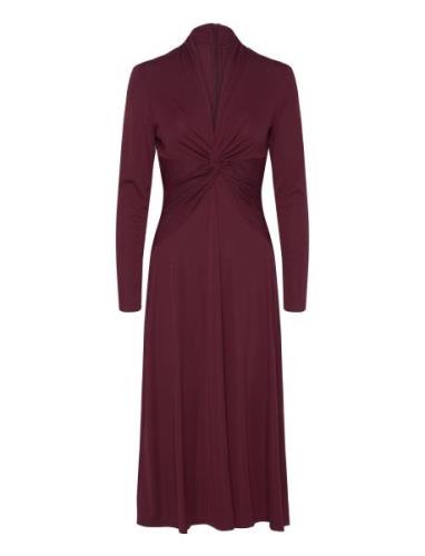 Twist-Front Stretch Jersey Dress Knelang Kjole Burgundy Lauren Ralph L...