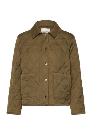 Quilted Cord Detailed Jacket Vattert Jakke Khaki Green GANT