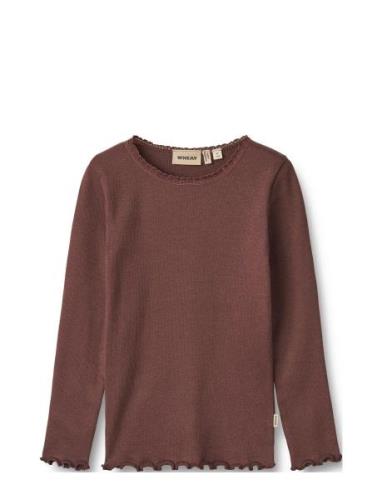 Rib T-Shirt L/S Reese Tops T-shirts Long-sleeved T-shirts Burgundy Whe...