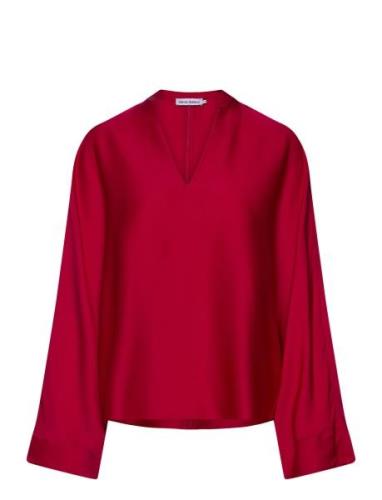 Nina V-Neck Blouse Tops Blouses Long-sleeved Red Ahlvar Gallery