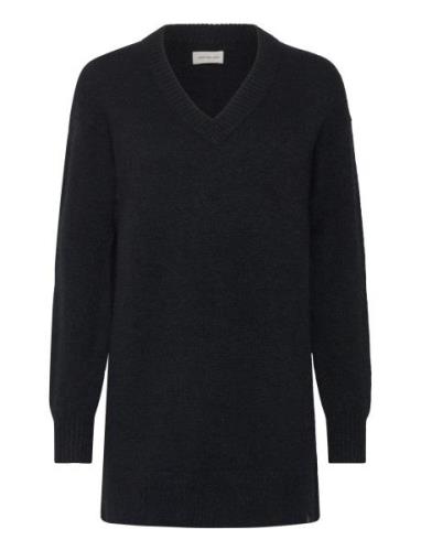 Textured Sweater V-Neck Dress Tops Knitwear Jumpers Black Calvin Klein...