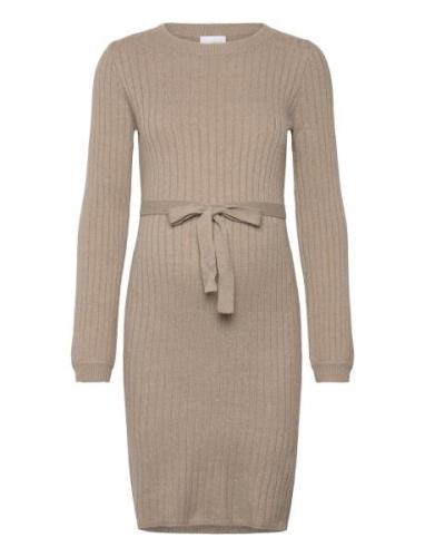 Mlrita L/S Knit Abk Dress Dresses Knitted Dresses Beige Mamalicious