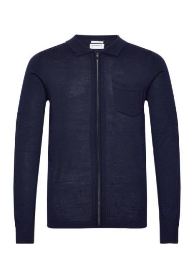 Merino Polo Collar Cardigan Tops Knitwear Full Zip Jumpers Navy Lindbe...