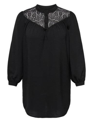 Carmette Life L/S Mix Lace Long Top Wvn Tops Blouses Long-sleeved Blac...