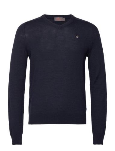 Merino Vneck Tops Knitwear V-necks Navy Morris