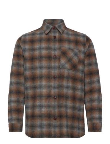 Mmgdavid Wool Check Shirt Tops Shirts Casual Brown Mos Mosh Gallery