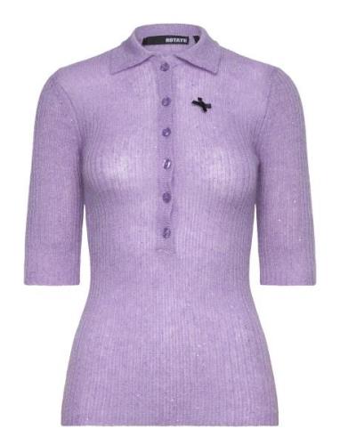 Sequin Knit Polo Shirt Tops Knitwear Jumpers Purple ROTATE Birger Chri...