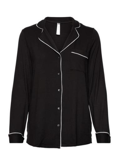 Pyjama Shirt Viscose Piping Topp Black Lindex