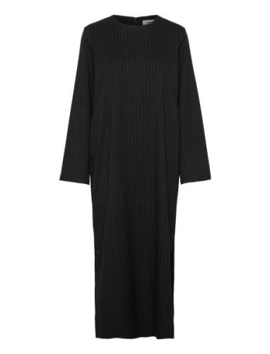 Objlisa Lo L/S Midi Dress Aop Div Maxikjole Festkjole Black Object