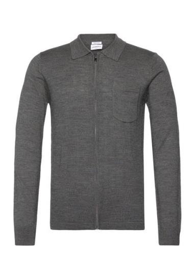 Merino Polo Collar Cardigan Tops Knitwear Full Zip Jumpers Grey Lindbe...