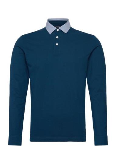 Woven Collar Ls Tops Polos Long-sleeved Blue Hackett London