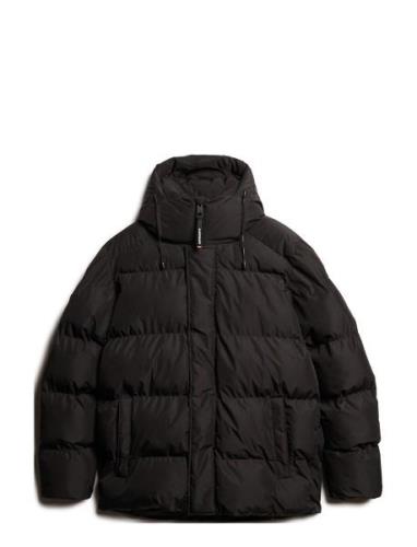 Hooded 5 Baffle Sports Puffer Ullfrakk Frakk Black Superdry