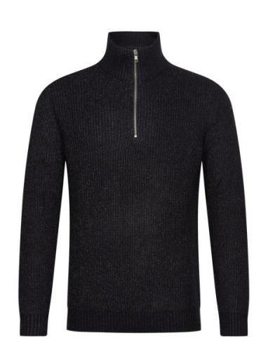 Stand-Up Collar Knit Tops Knitwear Half Zip Jumpers Black Lindbergh