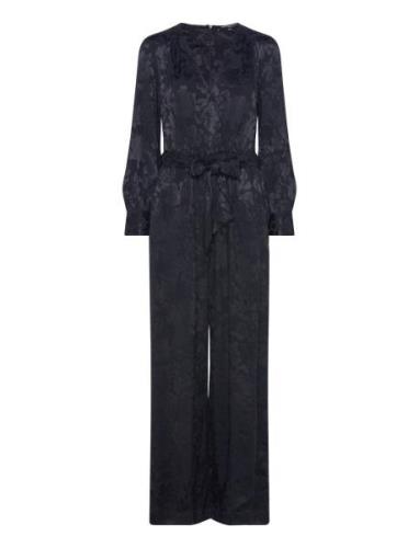 Arya Satin Jacquard Jumpsuit Bottoms Jumpsuits Black French Connection