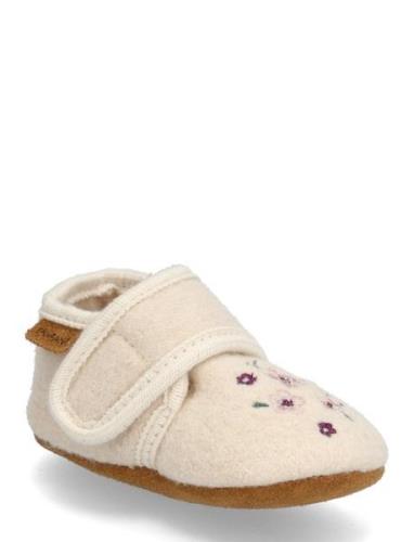 Wool Slippers W. Embroidery Tøfler Innesko Cream En Fant