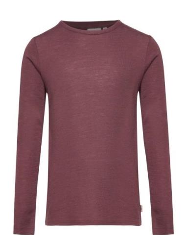 Wool T-Shirt Ls Tops T-shirts Long-sleeved T-shirts Burgundy Wheat