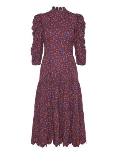 Printed Maxi Dress With Waist Focus Knelang Kjole Burgundy Stella Nova