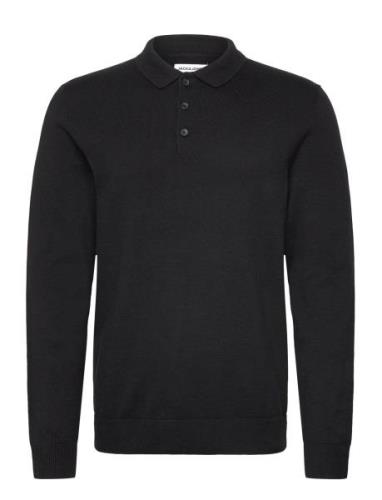 Jjfred Knit Ls Polo Aw24 Tops Knitwear Long Sleeve Knitted Polos Black...