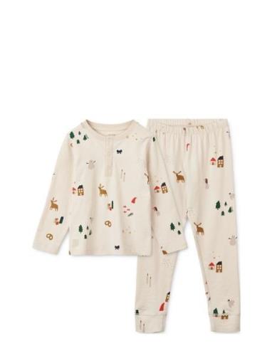 Wilhelm Printed Pyjamas Set Pyjamas Sett Beige Liewood