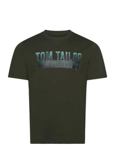 Photo Print T-Shirt Tops T-shirts Short-sleeved Khaki Green Tom Tailor