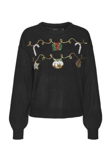 Vmnewgarland Ls O-Neck Pull. Xmas Tops Knitwear Jumpers Black Vero Mod...