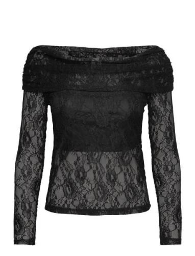 Slfmista Ls Off Shoulder Lace Top Tops T-shirts & Tops Long-sleeved Bl...