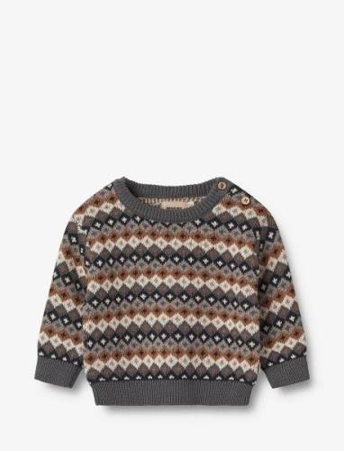 Jacquard Pullover Elias Tops Knitwear Pullovers Brown Wheat