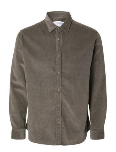 Slhregowen-Cord Shirt Ls Noos Tops Shirts Casual Grey Selected Homme