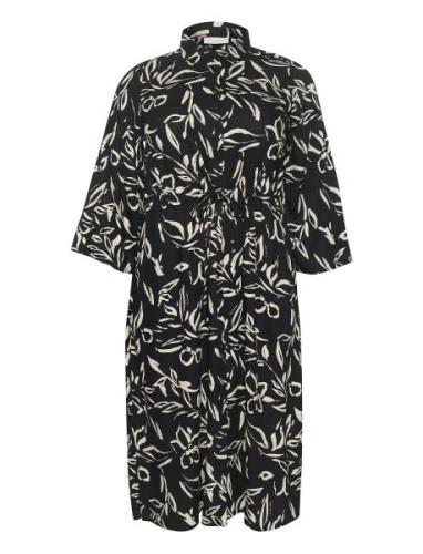 Kcflora Shirt Dress Knelang Kjole Black Kaffe Curve