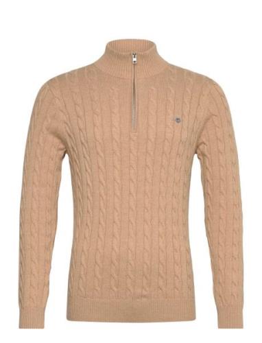 Cotton Cable Half Zip Tops Knitwear Half Zip Jumpers Beige GANT