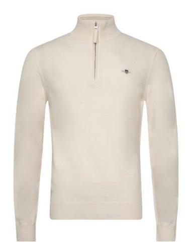 Superfine Lambswool Half Zip Tops Knitwear Half Zip Jumpers Cream GANT