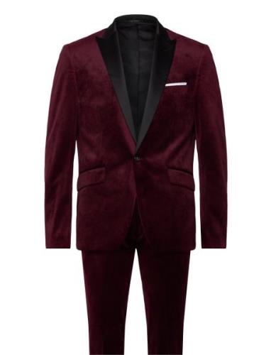 Velvet Tuxedo Suit Dress Burgundy Lindbergh