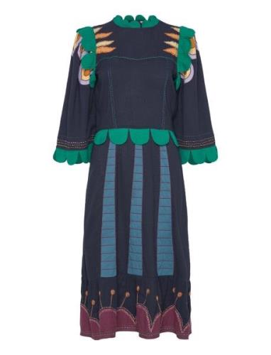 Embroidered Cotton Dress Knelang Kjole Navy Stella Nova