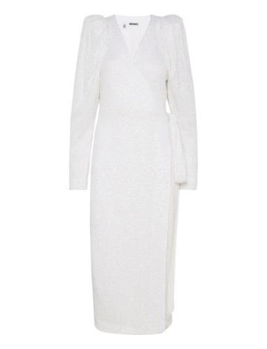 Sequin Midi Wrap Dress Knelang Kjole White ROTATE Birger Christensen