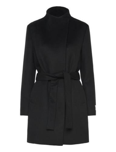 Wool Funnel Neck Coat Outerwear Coats Winter Coats Black Calvin Klein