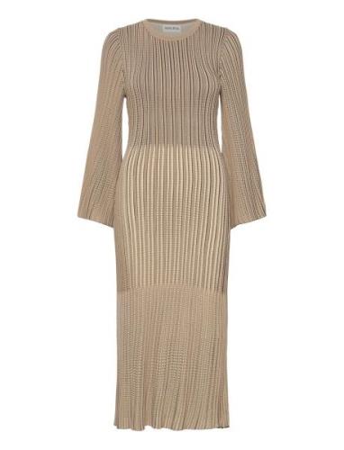 Lexi Contrast Knitted Midi Dress Knelang Kjole Beige Malina