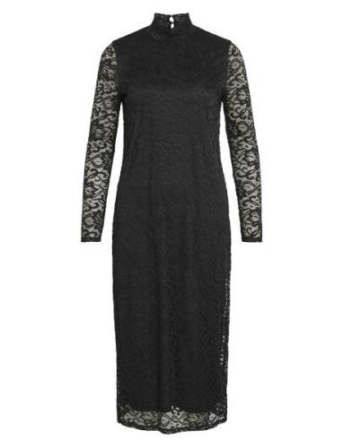 Vidida L/S High Neck Midi Lace Dress/Ka Knelang Kjole Black Vila