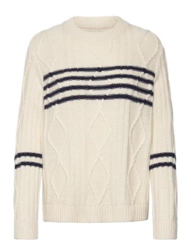 Contrast Stripe Cable Knit Tops Knitwear Jumpers Cream GANT