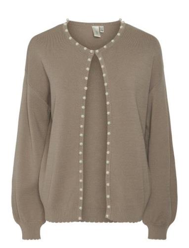 Yasfonny Ls Pearl Knit Cardigan S. - D2D Tops Knitwear Cardigans Beige...