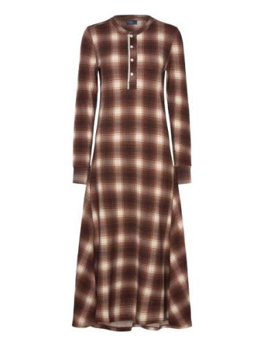 Plaid Waffle-Knit Henley Dress Maxikjole Festkjole Brown Polo Ralph La...