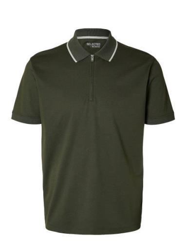 Slhreg-Dan Ss Zip Polo Tops Polos Short-sleeved Green Selected Homme