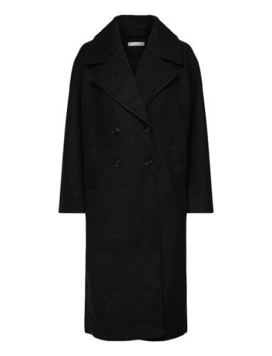 Double Breasted Coat Ullfrakk Frakk Black Gina Tricot