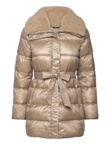 Faux-Shearling-Trim Belted Down Coat Fôret Jakke Beige Lauren Ralph La...