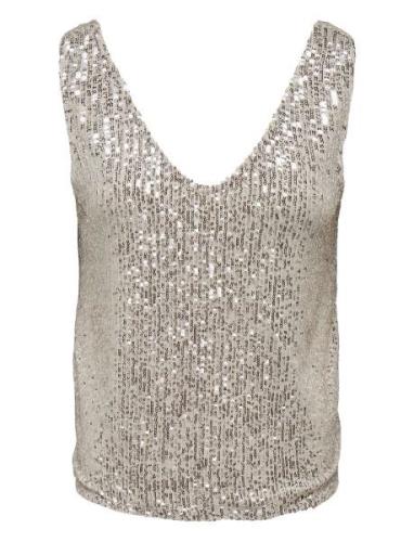 Onlana S/L V-Neck Sequins Top Jrs Tops Blouses Sleeveless Gold ONLY