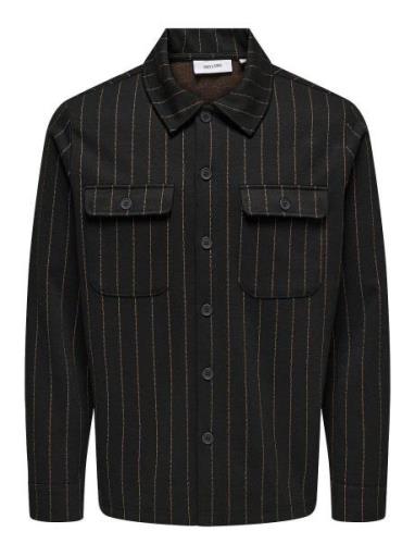 Onskodyl Pinstripe Overshirt Tops Overshirts Black ONLY & SONS